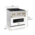 ZLINE 30"Autograph, Dual Fuel Range, Stainless, Gold Accents, RAZ-WM-30-G
