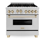 ZLINE 36" Autograph Dual Fuel Range, DuraSnow, Gold, RASZ-SN-36-G