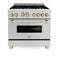 ZLINE 36" Autograph Dual Fuel Range, DuraSnow, Gold, RASZ-SN-36-G