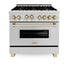 ZLINE 36" Autograph Dual Fuel Range, DuraSnow, Gold, RASZ-SN-36-G
