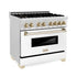 ZLINE 36" Autograph Dual Fuel Range, DuraSnow, White door, RASZ-WM-36-CB