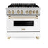 ZLINE 36" Autograph Dual Fuel Range, DuraSnow, White door, RASZ-WM-36-CB