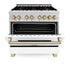 ZLINE 36" Autograph Dual Fuel Range, DuraSnow, White,Gold,RASZ-WM-36-G