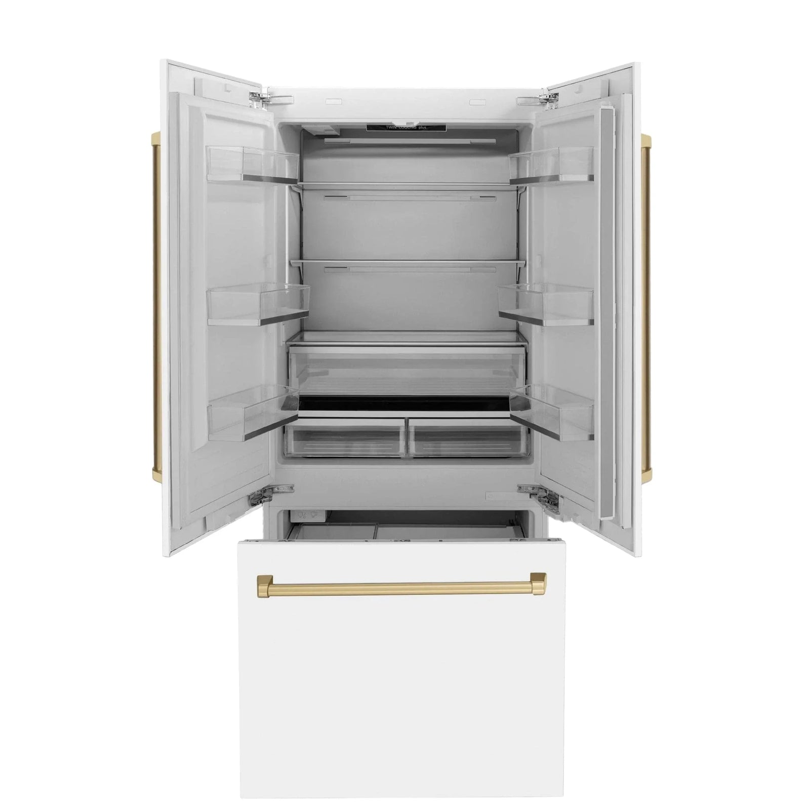 ZLINE Autograph Edition French Door Refrigerator, Internal Water, Ice Dispenser, White Matte, Champagne Bronze Accents RBIVZ-WM
