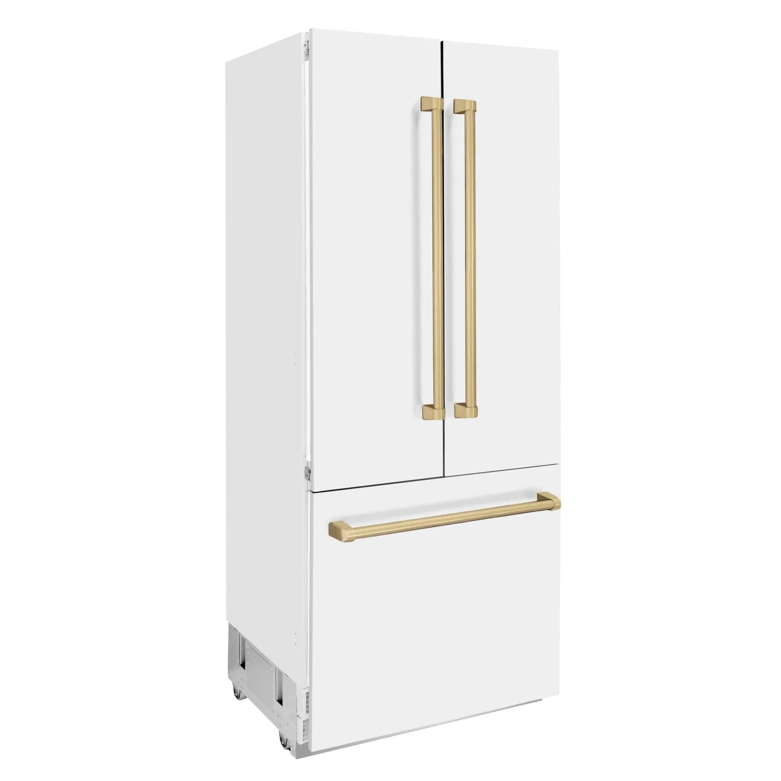 ZLINE Autograph Edition French Door Refrigerator, Internal Water, Ice Dispenser, White Matte, Champagne Bronze Accents RBIVZ-WM