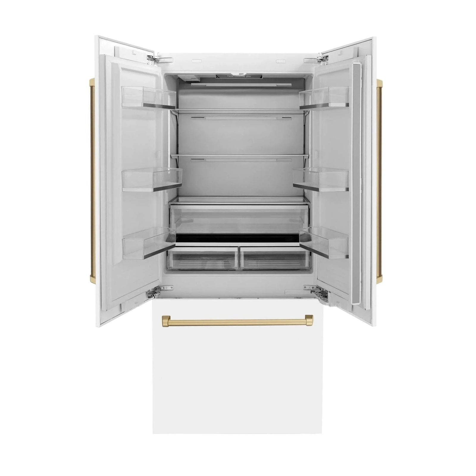 ZLINE Autograph Edition French Door Refrigerator, Internal Water, Ice Dispenser, White Matte, Champagne Bronze Accents RBIVZ-WM