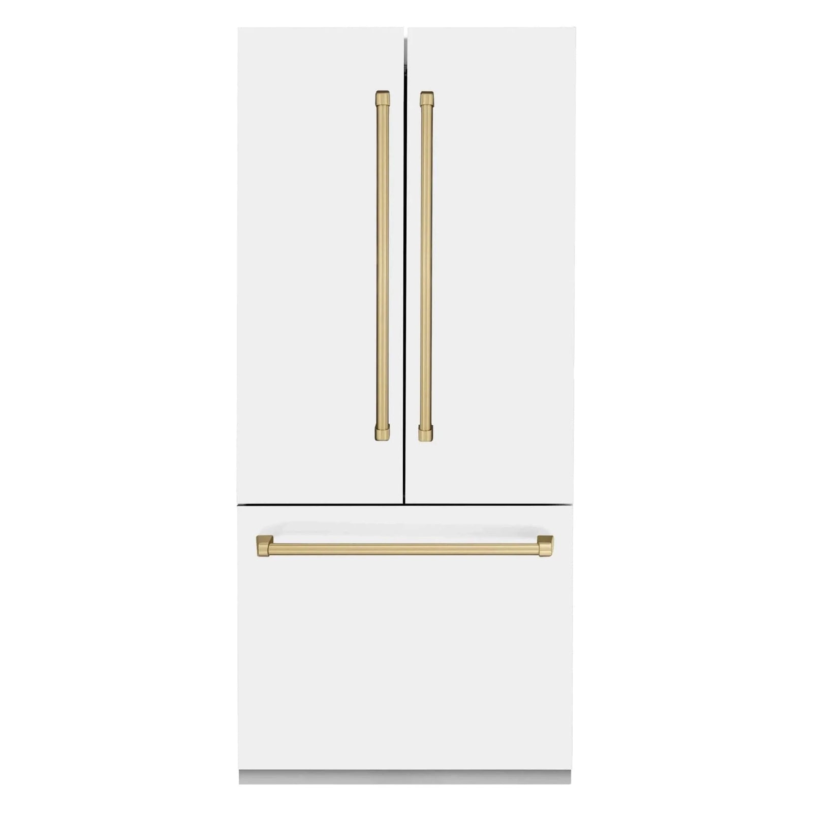 ZLINE Autograph Edition French Door Refrigerator, Internal Water, Ice Dispenser, White Matte, Champagne Bronze Accents RBIVZ-WM