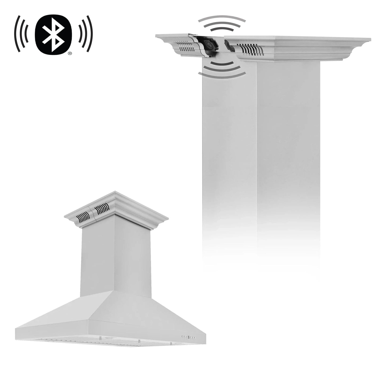 ZLINE CrownSound‚ Ducted Vent Island Mount Range Hood in Stainless Steel, Built-in Bluetooth Speakers, KL3iCRN-BT