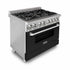 ZLINE 36" Professional Dual Fuel Range, Black Matte Door, RA-BLM-36