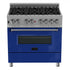 ZLINE 36" Professional Dual Fuel Range in Snow Stainless, Blue Gloss Door, RAS-BG-36