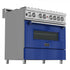 ZLINE 36" Professional Dual Fuel Range in Snow Stainless, Blue Gloss Door, RAS-BG-36