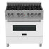 ZLINE 36" Professional Dual Fuel Range, Snow Stainless, White Matte Door, RAS-WM-36