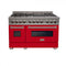ZLINE 48" Dual Fuel Range Snow Stainless, Red Matte Door, RAS-RM-48