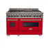 ZLINE 48" Dual Fuel Range Snow Stainless, Red Matte Door, RAS-RM-48