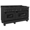 ZLINE 60" Dual Fuel Range, Black Stainless, Brass Burners, RAB-60