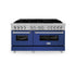 ZLINE 60" Dual Fuel Range Snow Stainless, Blue Matte Door, RAS-BM-60