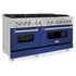 ZLINE 60" Dual Fuel Range Snow Stainless, Blue Matte Door, RAS-BM-60
