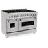 ZLINE 60" Dual Fuel Range, Snow Stainless, Brass Burners, RAS-SN-BR-60