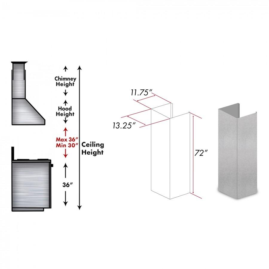 ZLINE 72 in. Extended Chimney and Crown, 8654-E