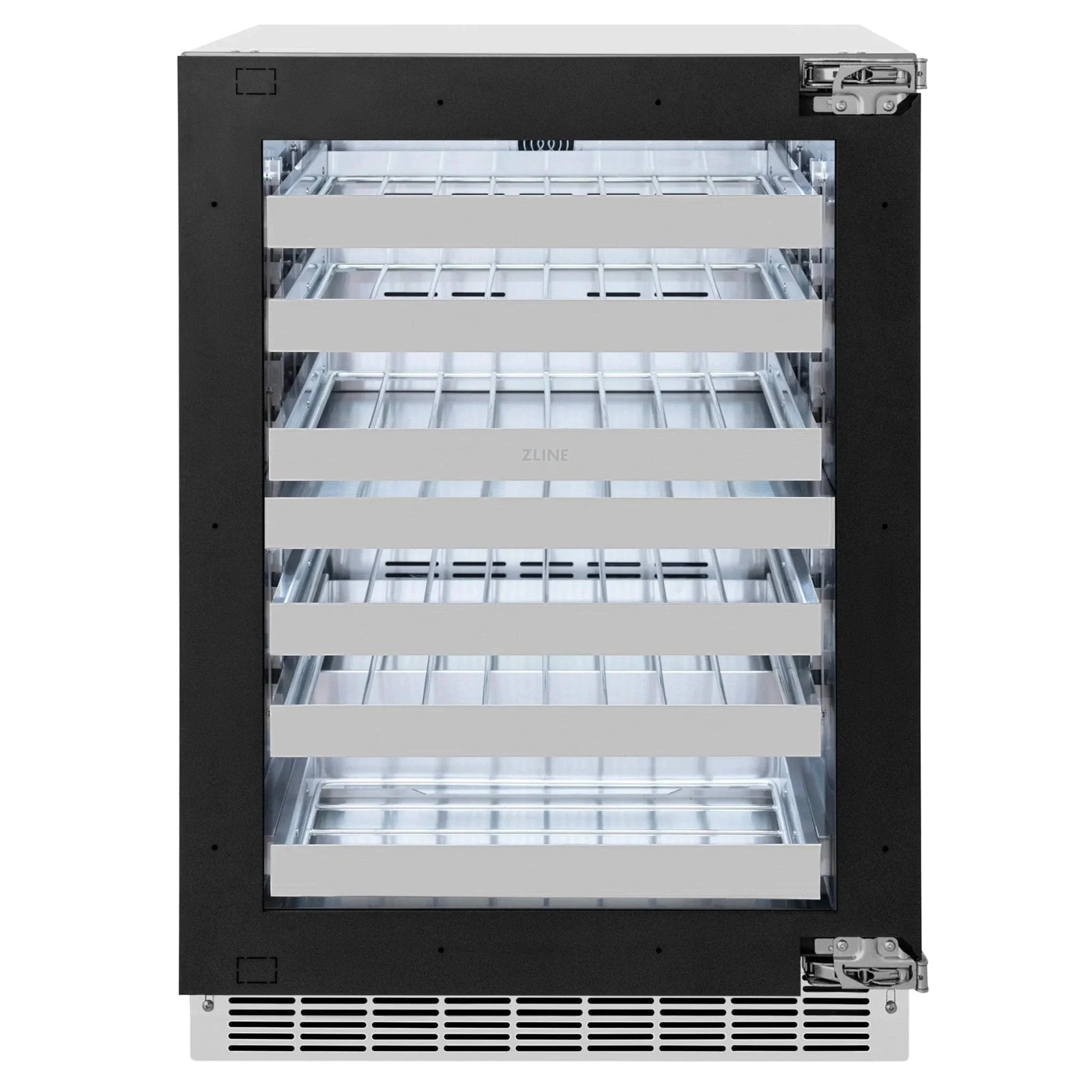 ZLINE Autograph 24 in. Dual Zone 44 Bottle Wine Cooler With Panel Ready Glass Door And Champagne Bronze Handle RWDPOZ-24-CB