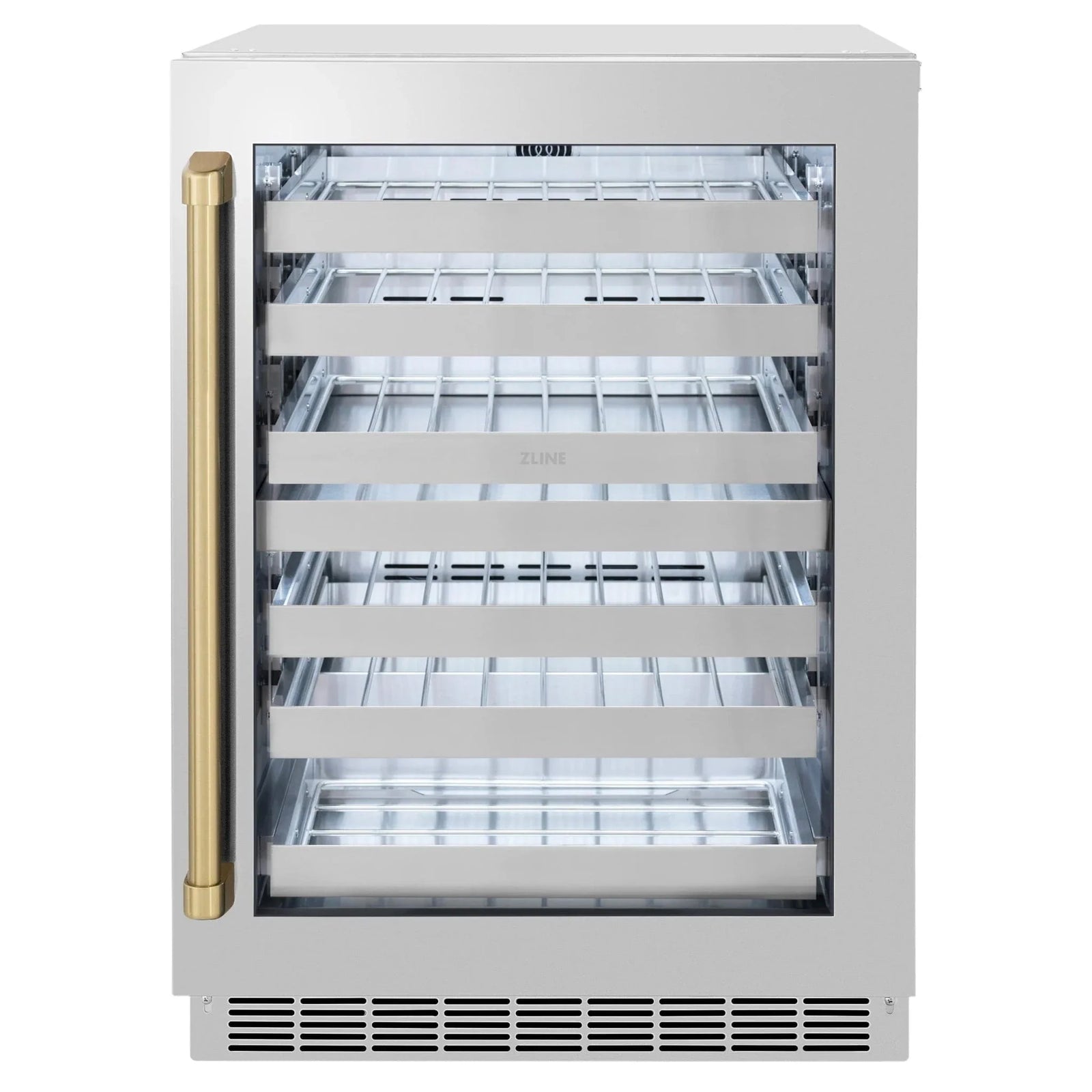 ZLINE Autograph 24 in. Dual Zone 44 Bottle Wine Cooler With Stainless Steel Glass Door And Champagne Bronze Handle RWDOZ-GS-24-CB