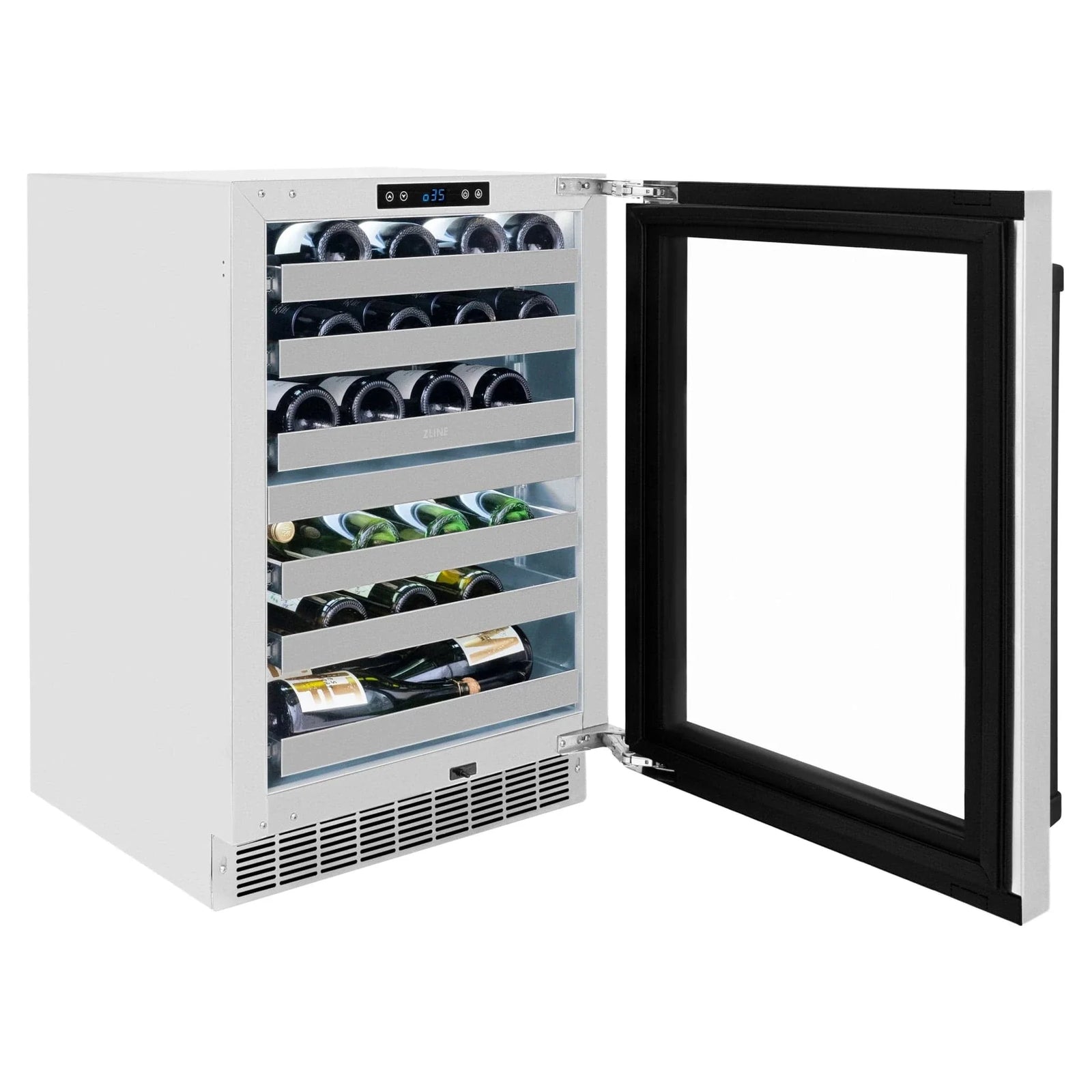 ZLINE Autograph 24 in. Dual Zone 44 Bottle Wine Cooler With Stainless Steel Glass Door And Matte Black Handle RWDOZ-GS-24-MB