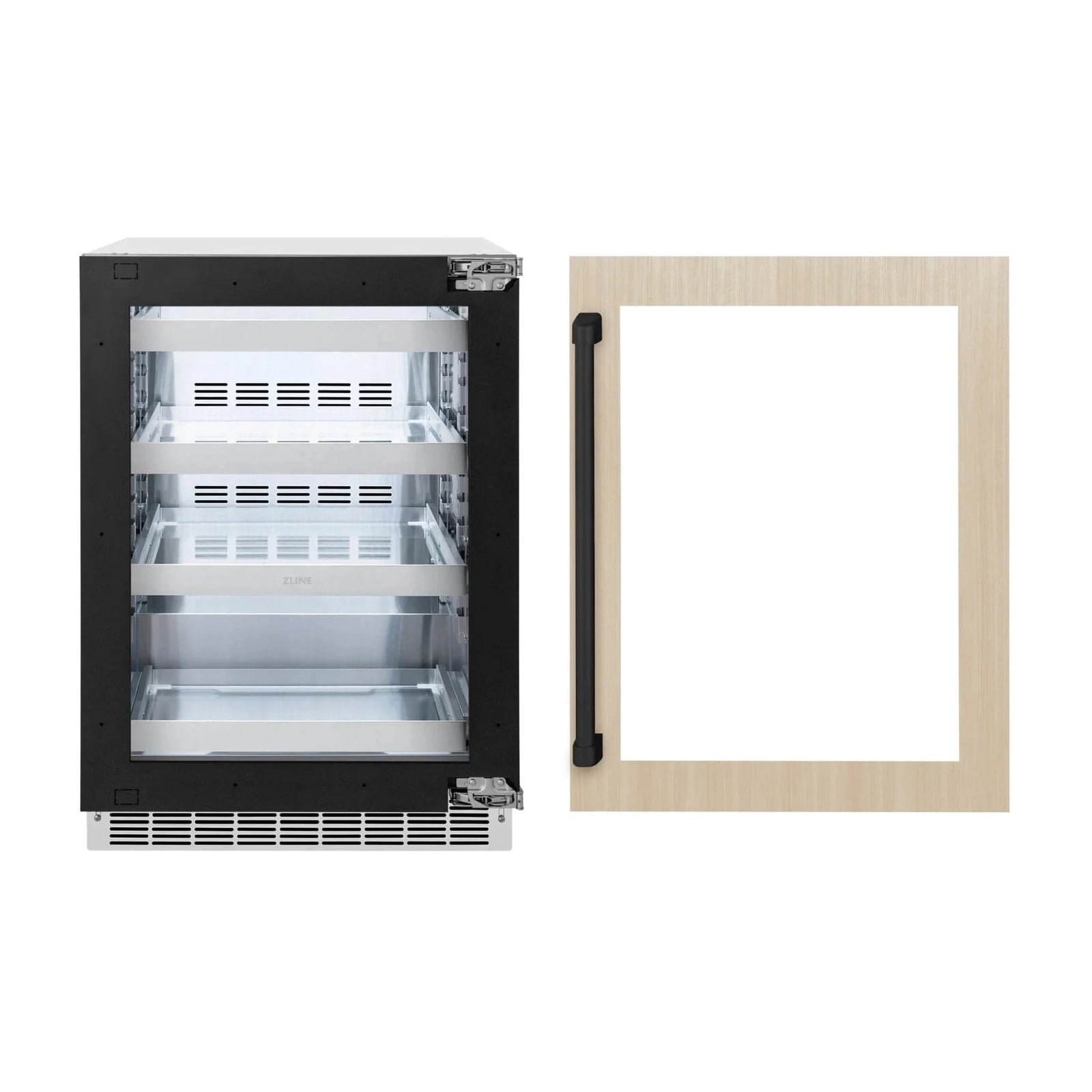 ZLINE Autograph Edition 24 in. Touchstone 151 Can Beverage Fridge With Panel Ready Glass Door And Matte Black Handle RBSPOZ-24-MB