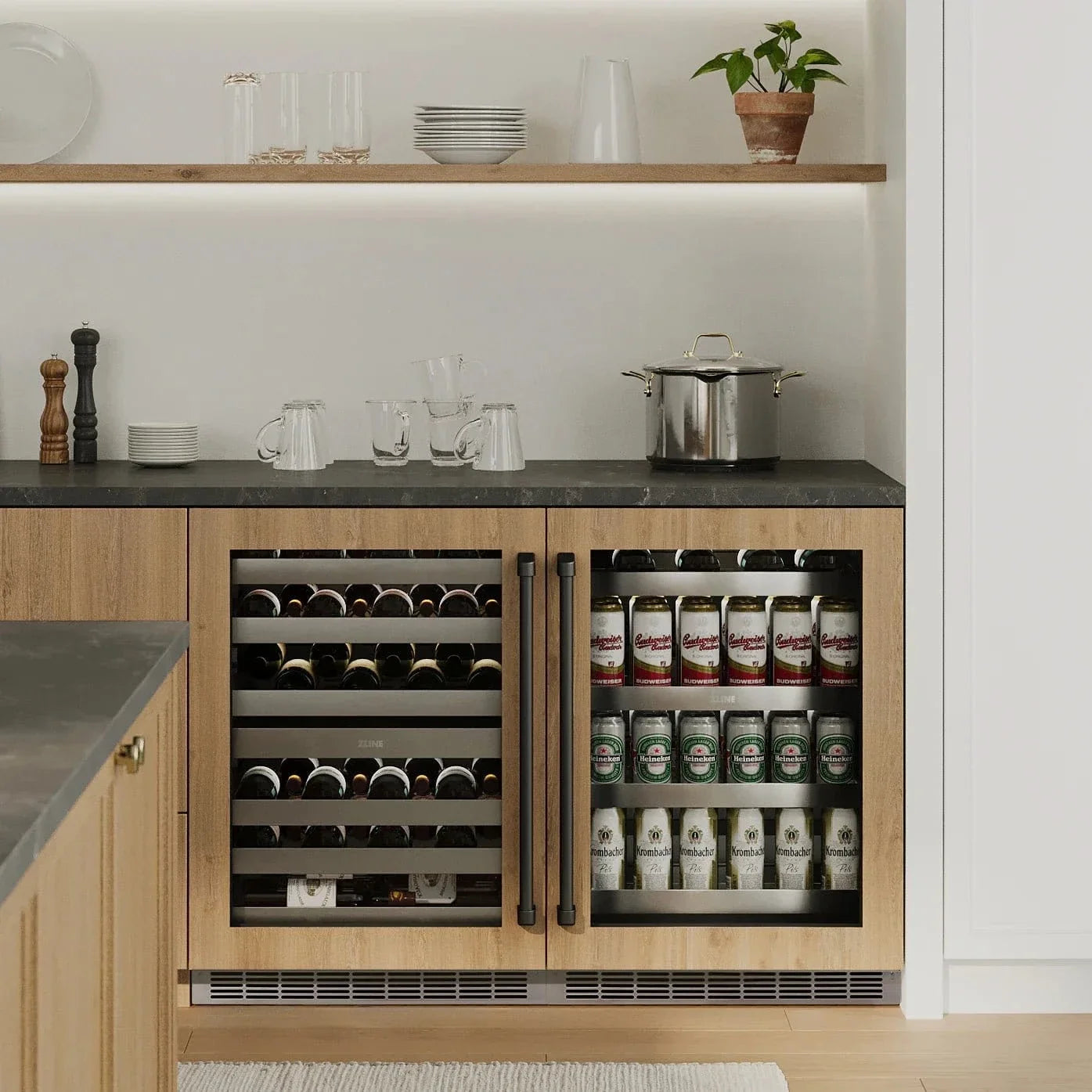 ZLINE Autograph Edition 24 in. Touchstone 151 Can Beverage Fridge With Panel Ready Glass Door And Matte Black Handle RBSPOZ-24-MB