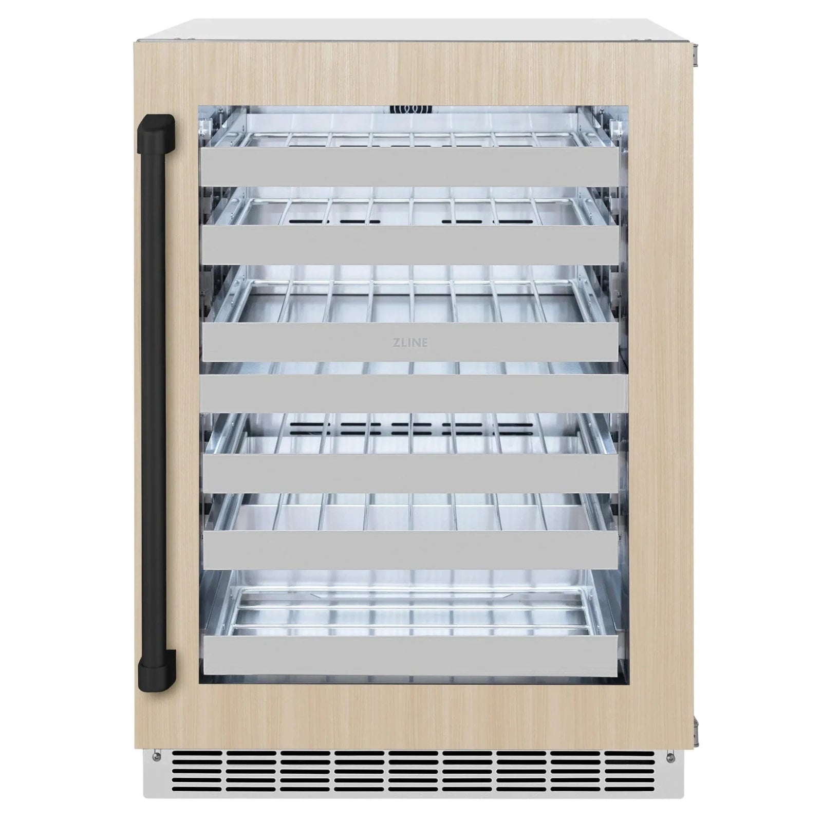 ZLINE Autograph Edition 24 in. Touchstone Dual Zone 44 Bottle Wine Cooler With Panel Ready Glass Door And Matte Black Handle RWDPOZ-24-MB