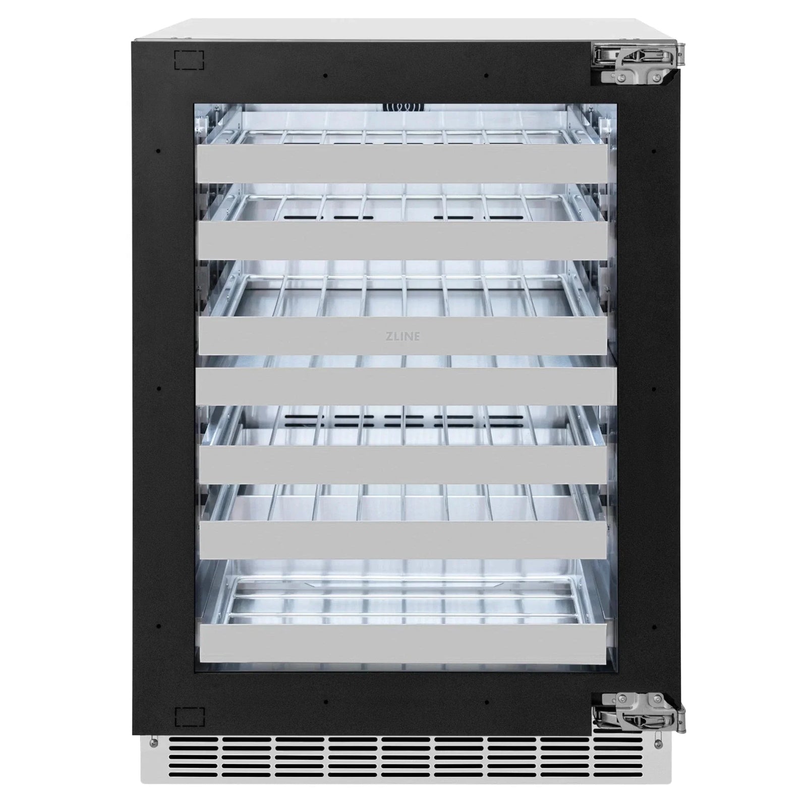 ZLINE Autograph Edition 24 in. Touchstone Dual Zone 44 Bottle Wine Cooler With Panel Ready Glass Door And Polished Gold Handle RWDPOZ-24-G