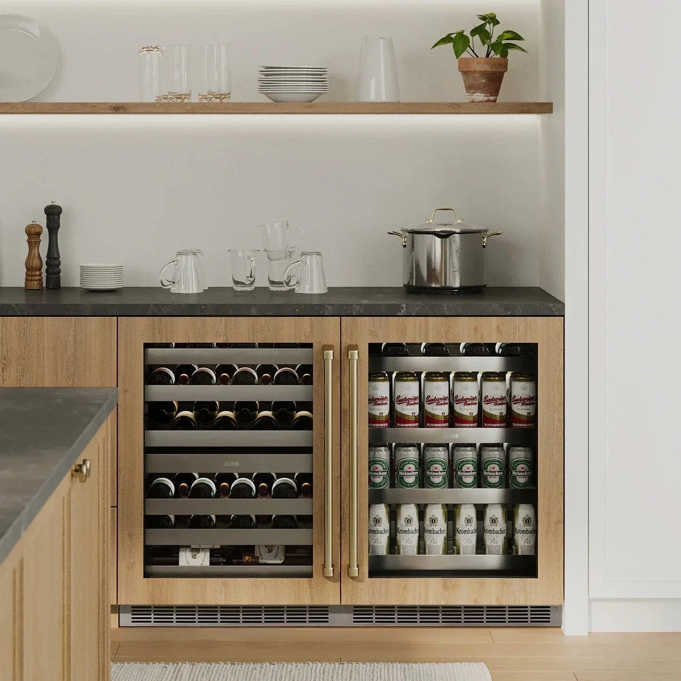 ZLINE Autograph Edition 24 in. Touchstone Dual Zone 44 Bottle Wine Cooler With Panel Ready Glass Door And Polished Gold Handle RWDPOZ-24-G