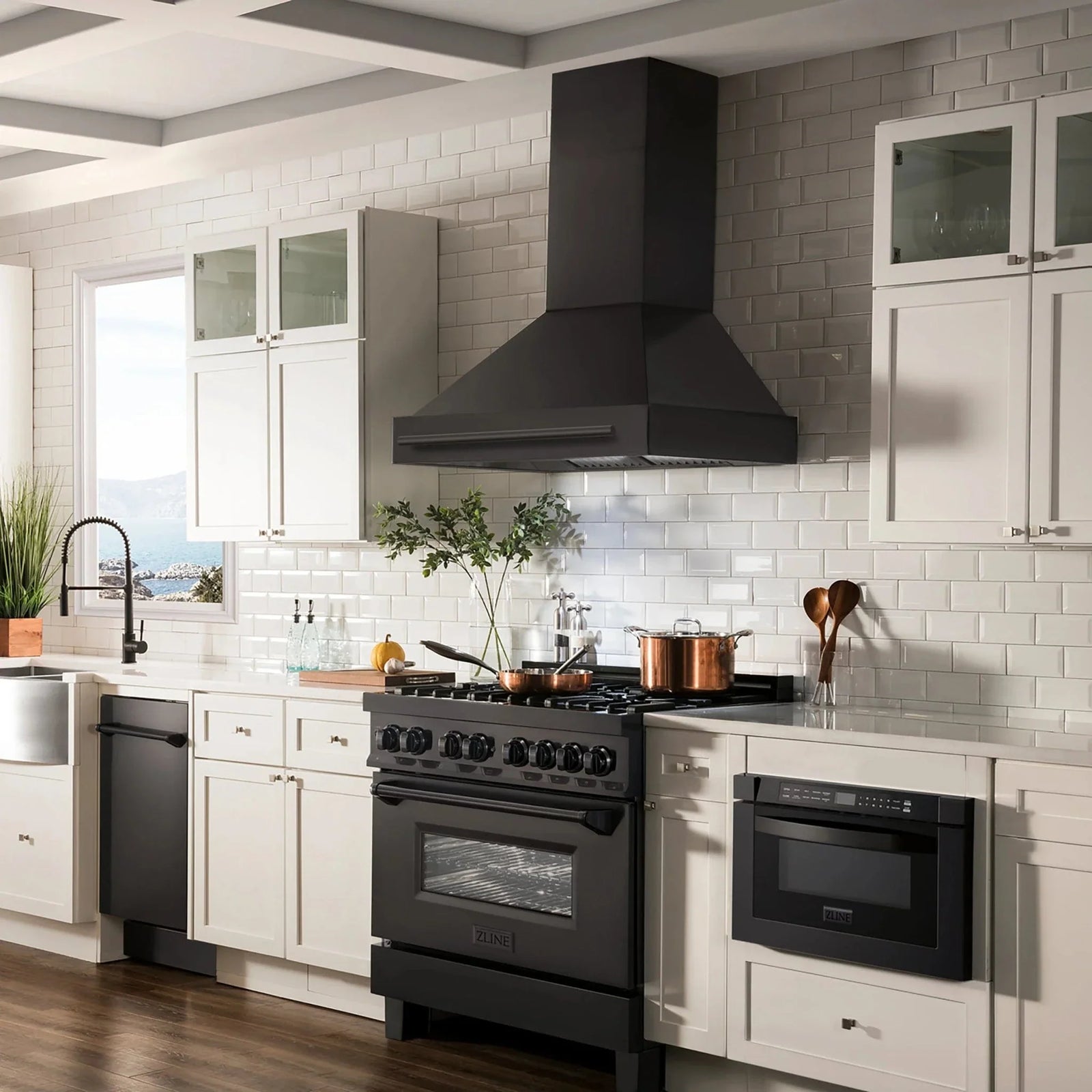 ZLINE Black Stainless Steel Range Hood with Black Stainless Steel Handle - BS655-36-BS