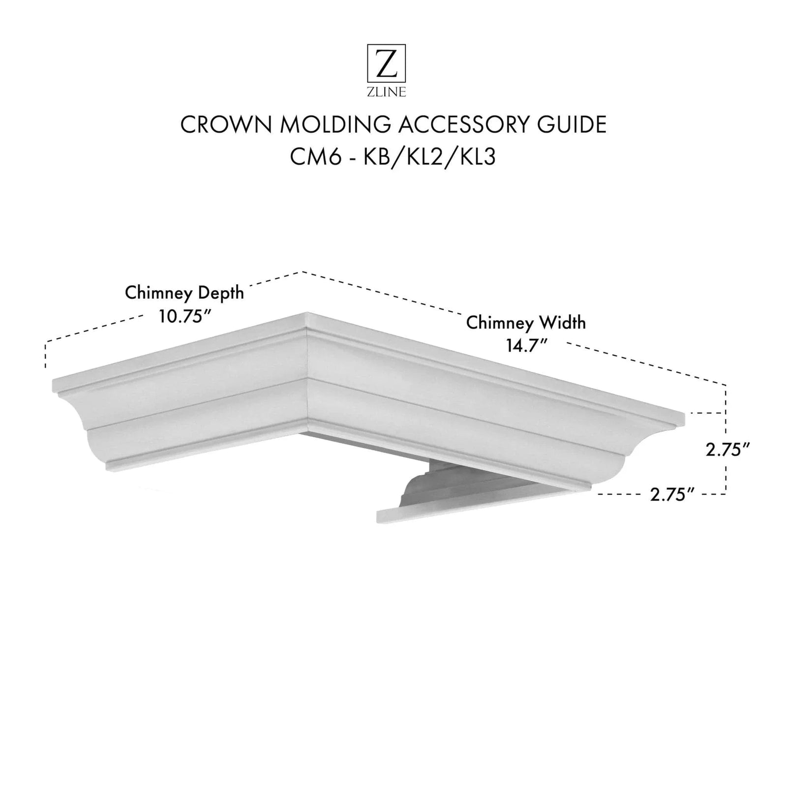 ZLINE Crown Molding #6 for Wall Range Hood, CM6-KB/KL2/KL3