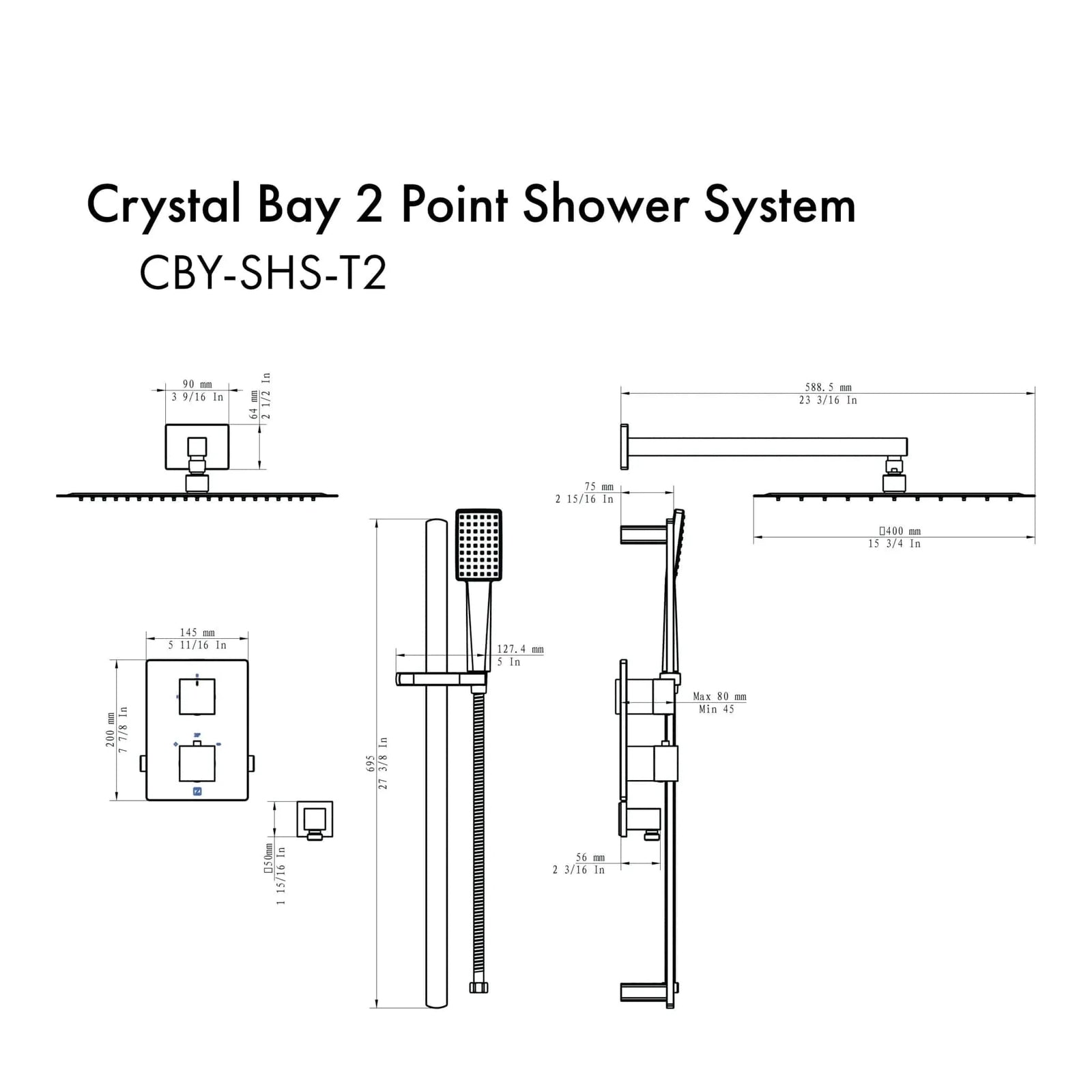 ZLINE Crystal Bay Thermostatic Shower System CBY-SHS-T2-CB