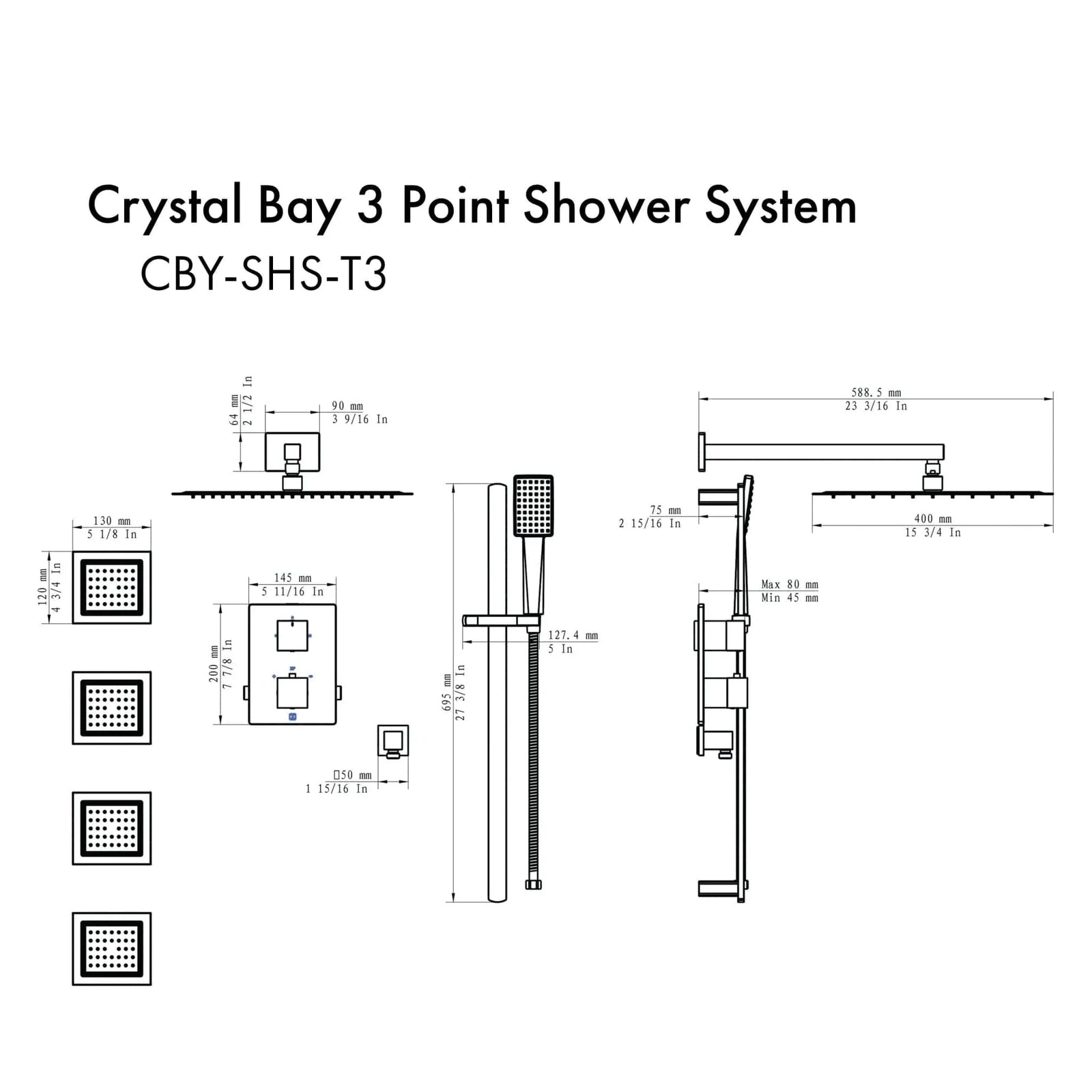 ZLINE Crystal Bay Thermostatic Shower System with Body Jets CBY-SHS-T3-CB