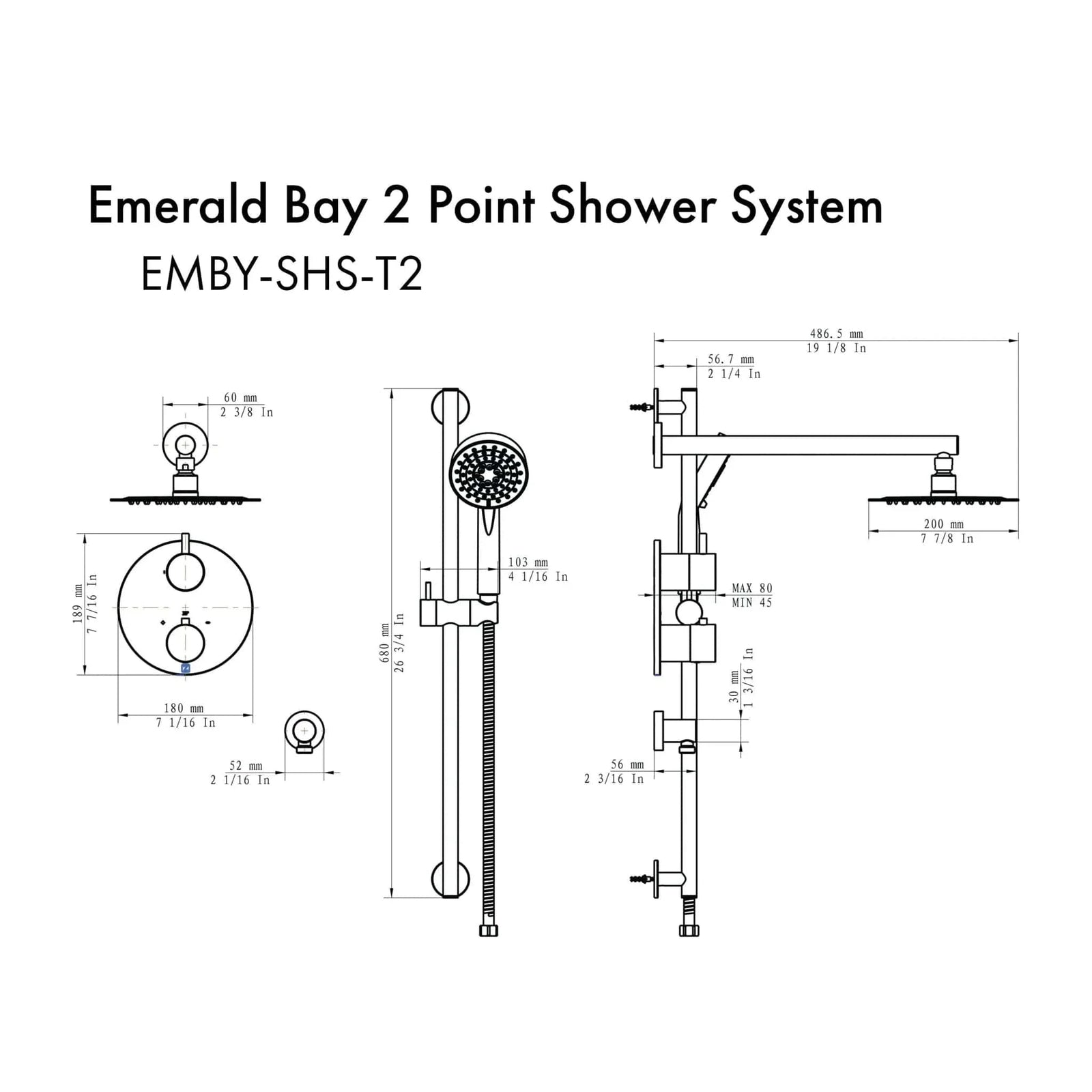 ZLINE Emerald Bay Thermostatic Shower System EMBY-SHS-T2-PG
