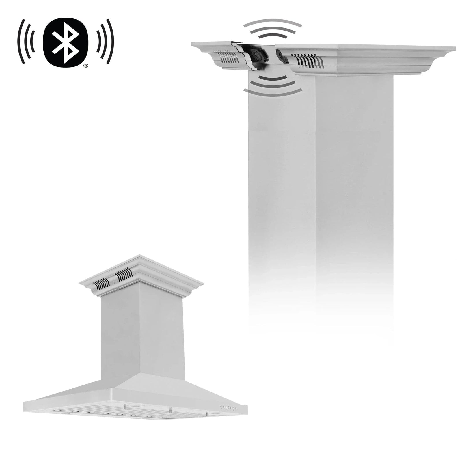 Zline Island Mount Range Hood in Stainless Steel with Built-in ZLINE CrownSound™ Bluetooth Speakers GL2iCRN-BT-42