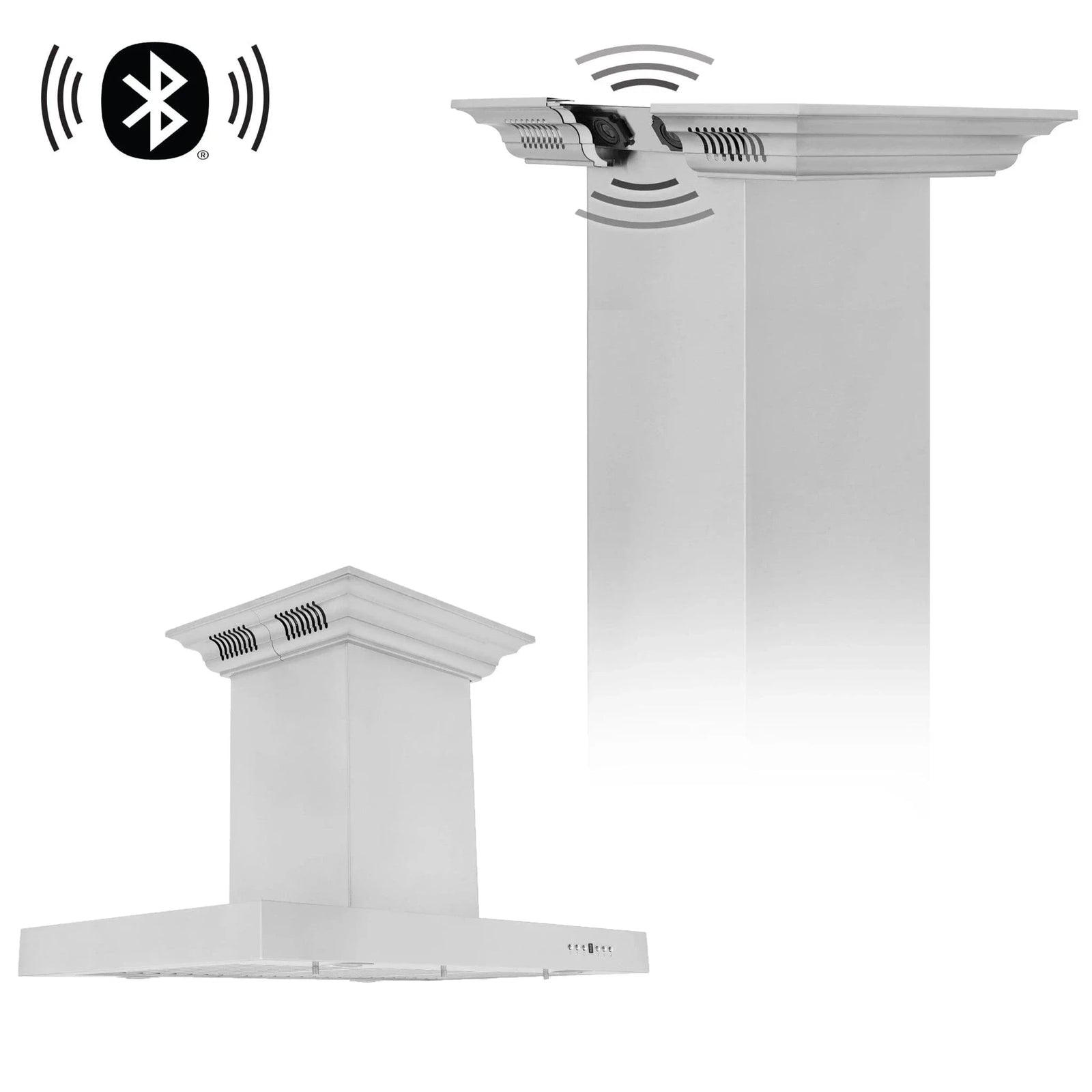 Zline Island Mount Range Hood in Stainless Steel with Built-in ZLINE CrownSound™ Bluetooth Speakers KE2iCRN-BT